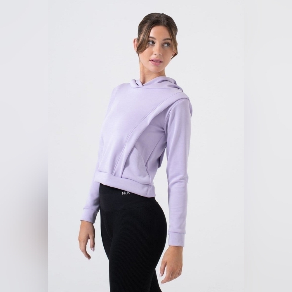 NUX Lilac Silky Soft Cropped Sleek Mia Hoodie PTP 19 - Picture 3 of 4